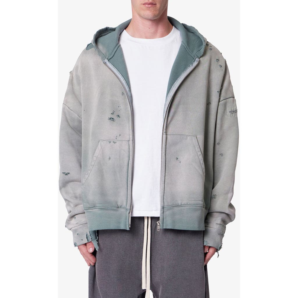 Mnml Distressed Thermal Lined Zip Hoodie In Gray