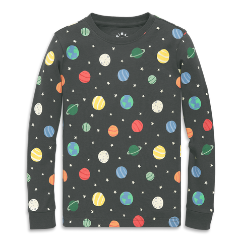 Kids Organic Long Sleeve Pj Top In Graphic Prints