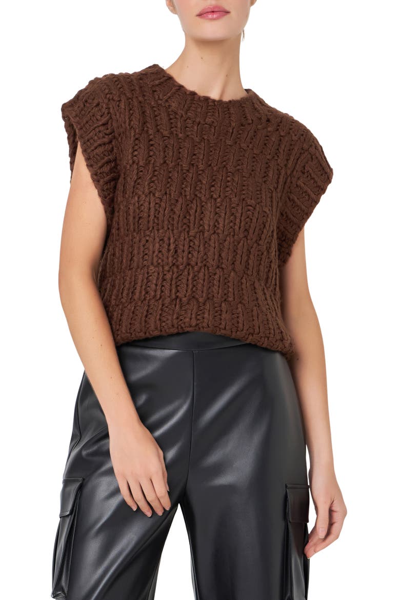 Chunky Cap Sleeve Sweater, Alternate, color, BROWN