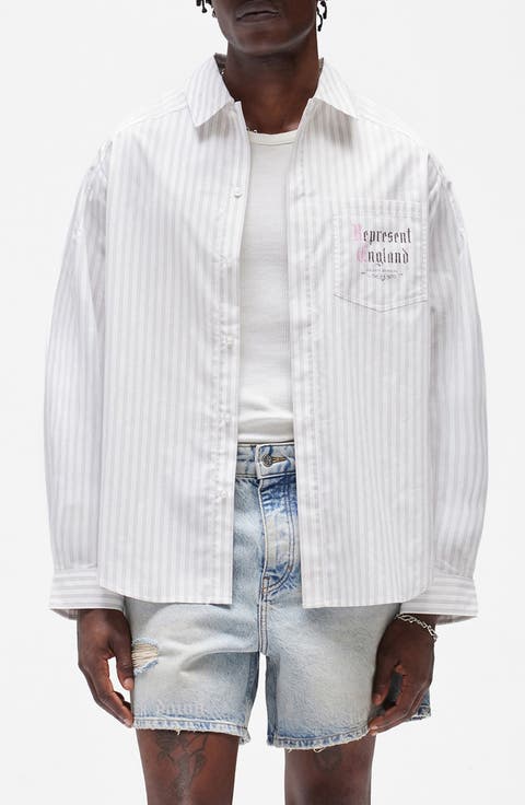 Pinstripe Graphic Cotton Button-Up Shirt