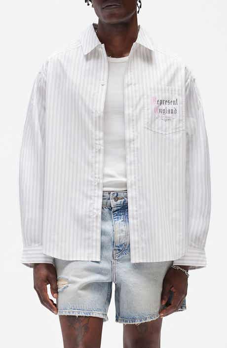 Pinstripe Graphic Cotton Button-Up Shirt