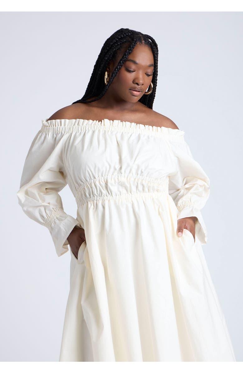 ELOQUII Off The Shoulder Ruffle Maxi Dress, Alternate, color, Jet Stream