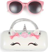 Capelli New York Kids' Round Sunglasses & Floral Unicorn Case Set
