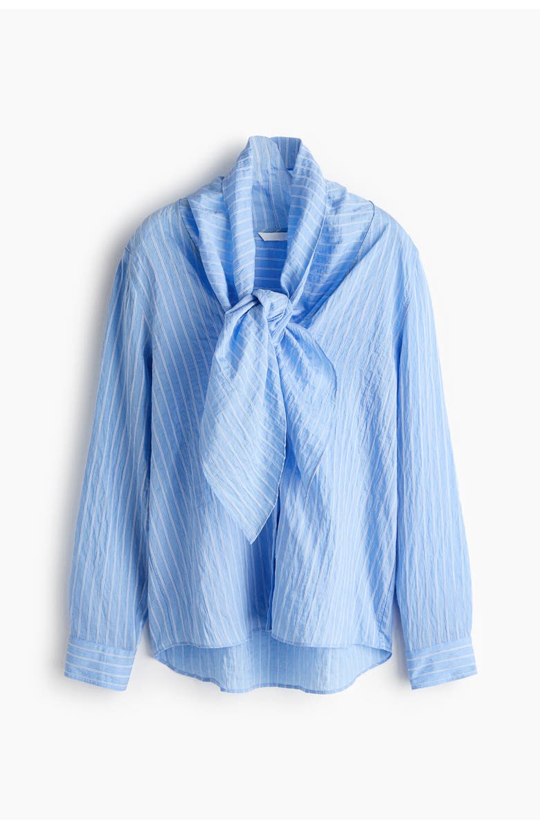 H&M Scarf-collar Shirt, Main, color, Blue/Striped