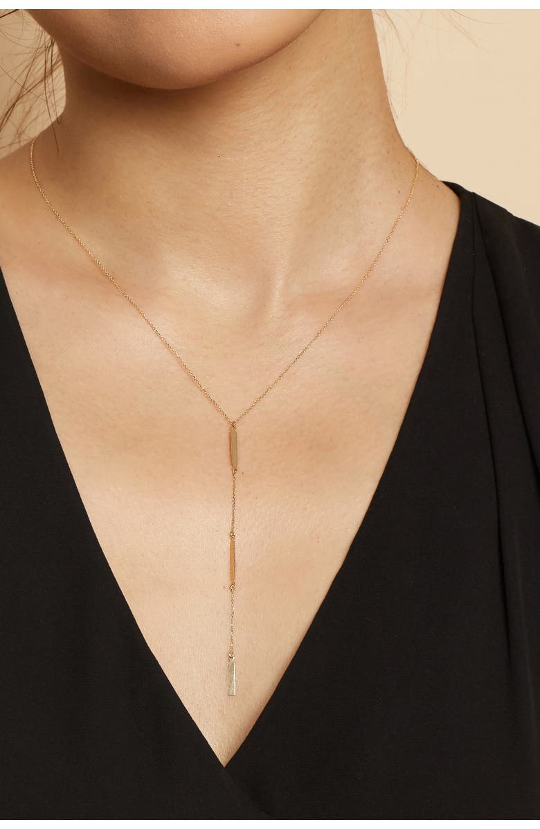 14K Yellow Gold Brooklyn Bar Station Drop Necklace