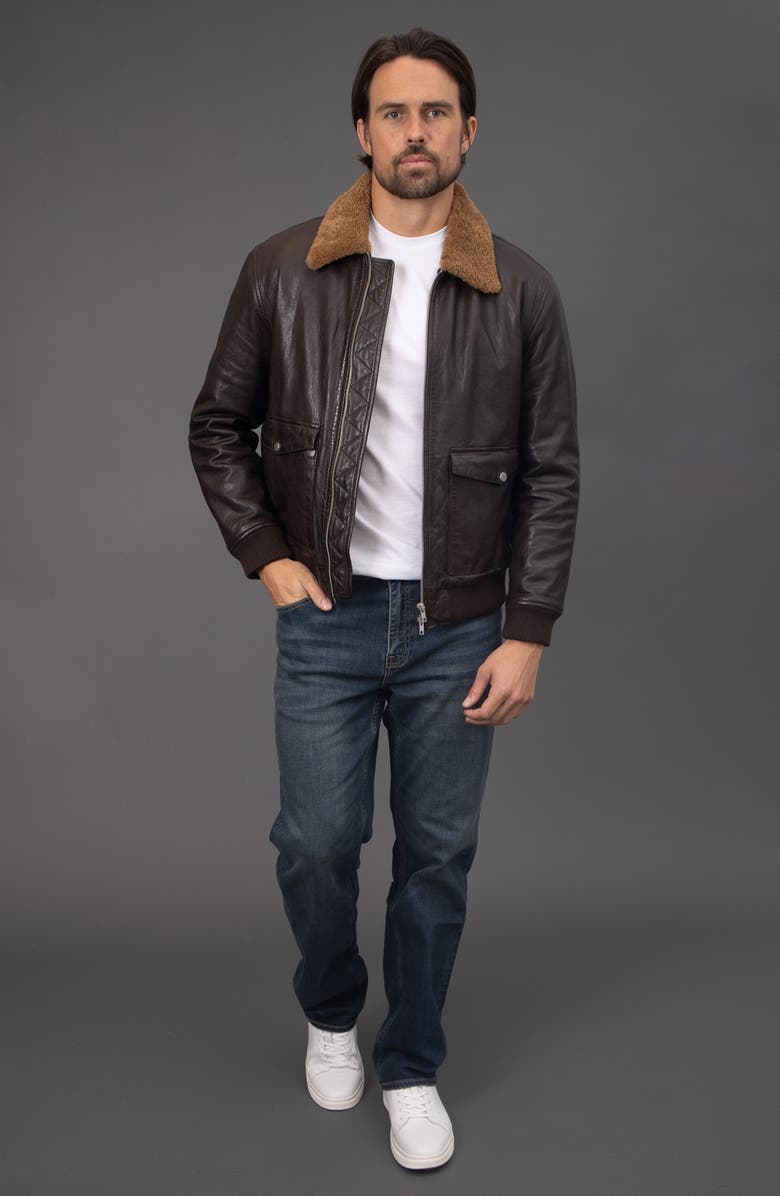 Bagatelle Washed Leather Aviator Jacket with Genuine Shearling Collar, Alternate, color, 