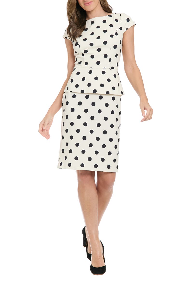Cap Sleeve Peplum Sheath Dress, Main, color, CREAM/ BLACK
