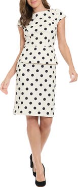 London Times Cap Sleeve Peplum Sheath Dress