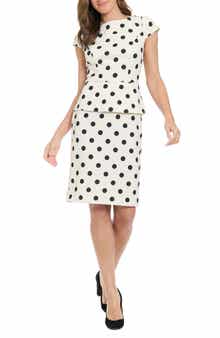 London Times Cap Sleeve Peplum Sheath Dress