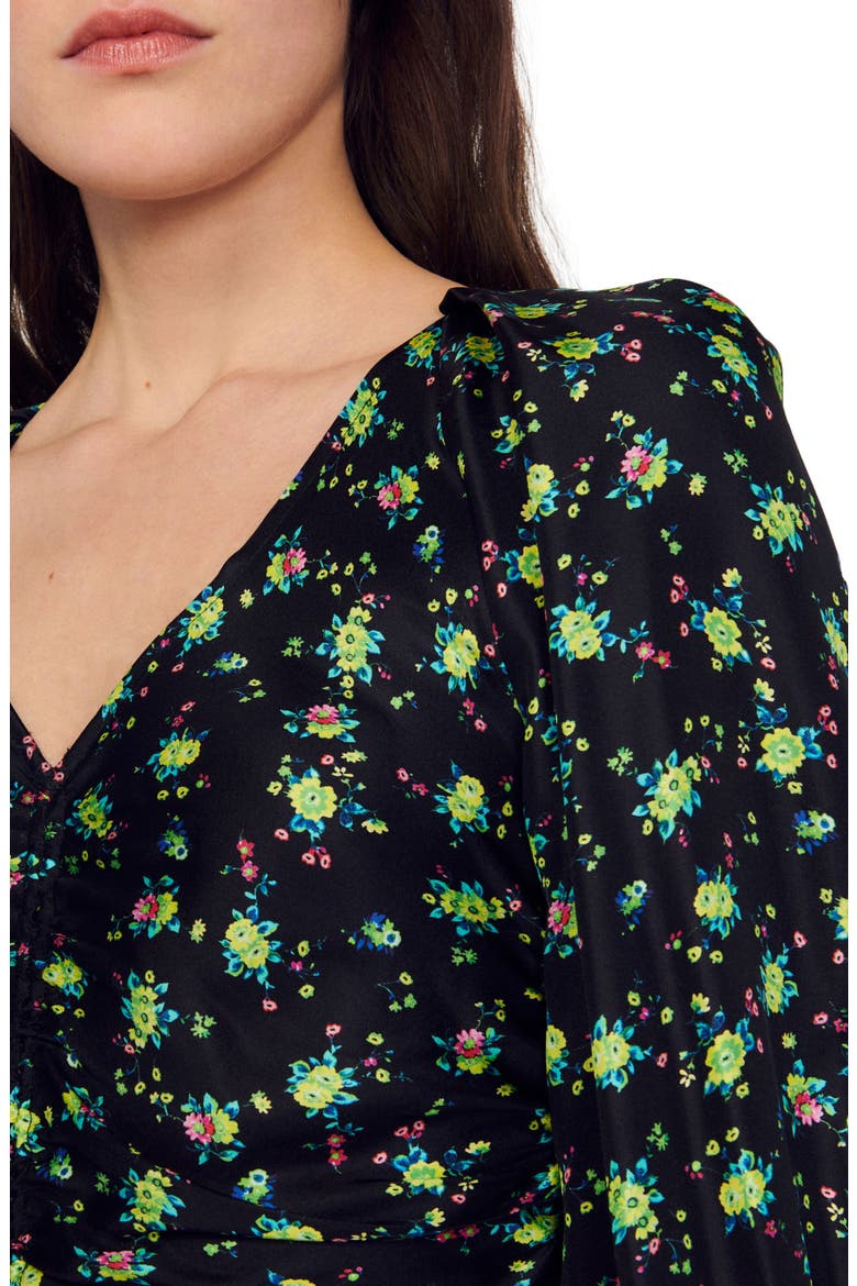 Novalee Floral Ruched Dress, Alternate, color, NOIR
