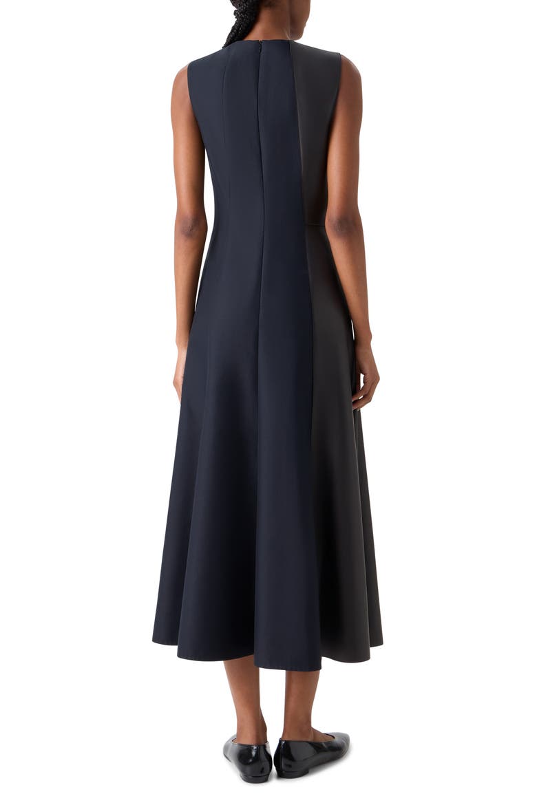 Leather Patch Cotton & Wool Midi Dress, Alternate, color, BLACK