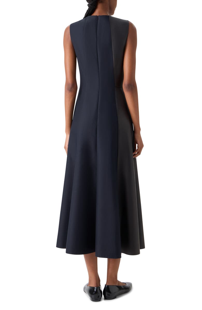 Akris Leather Patch Cotton & Wool Midi Dress, Alternate, color, Black