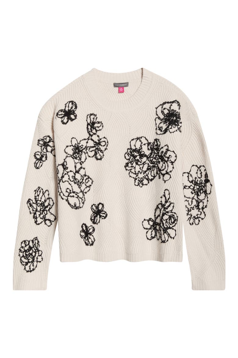 Embroidered Crewneck Sweater, Alternate, color, SUGAR HEATHER