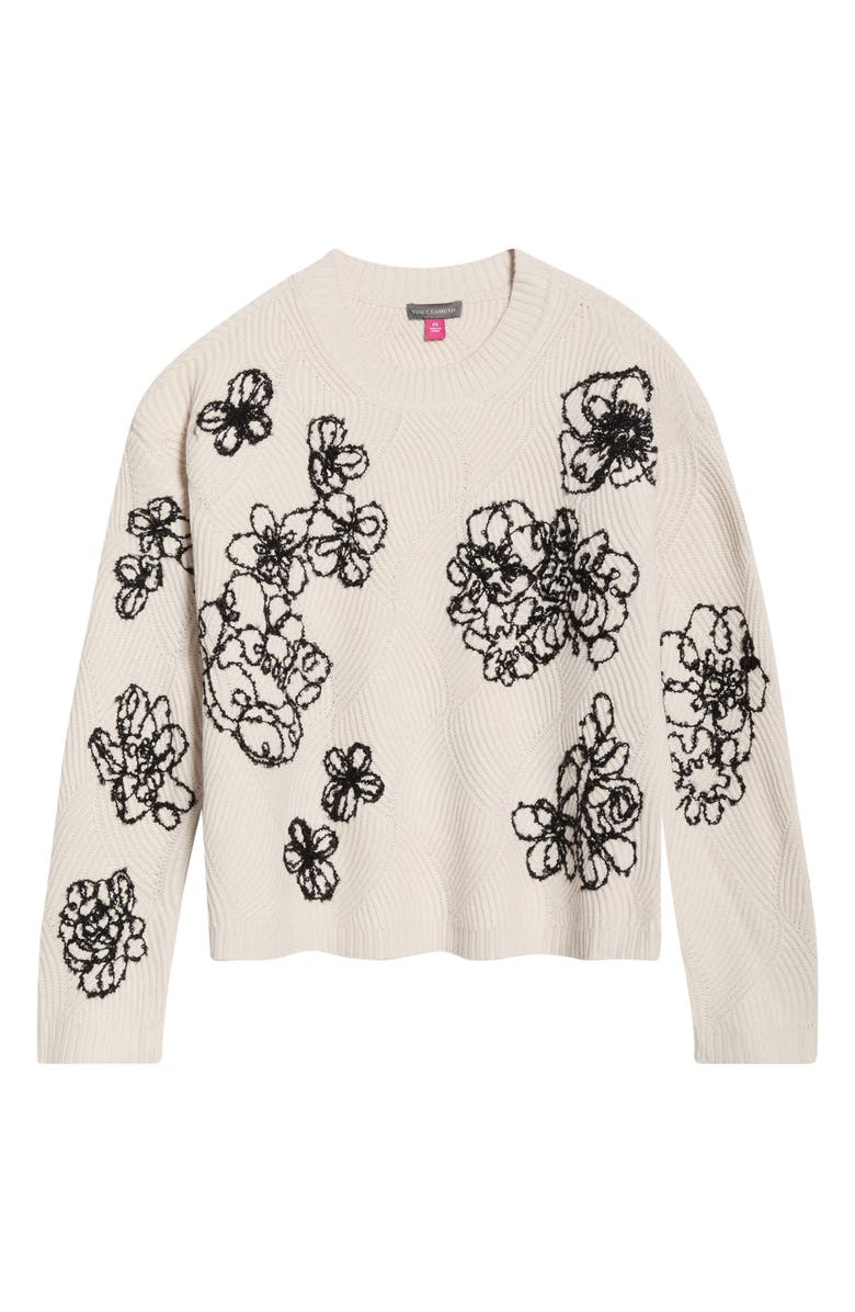 Vince Camuto Embroidered Crewneck Sweater, Alternate, color, Sugar Heather