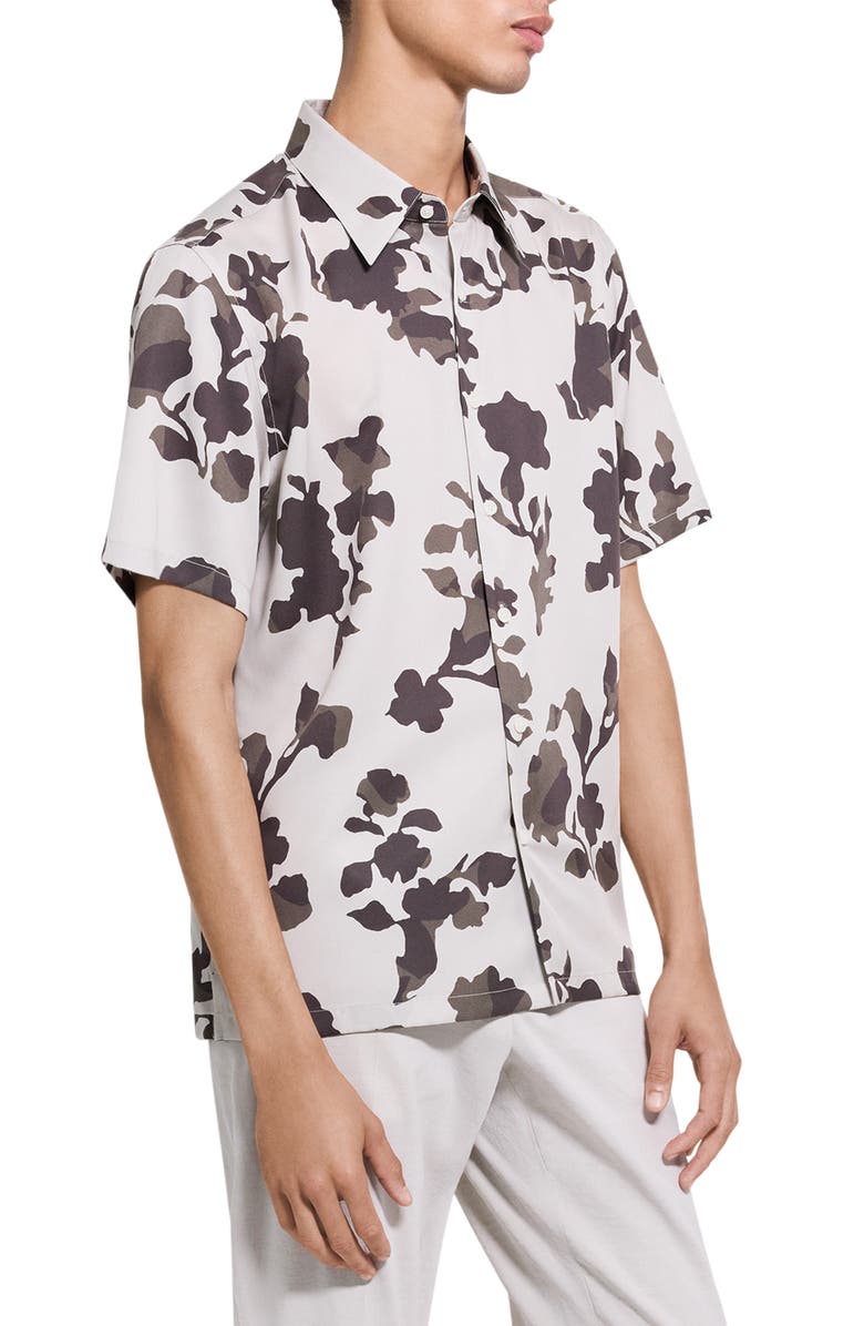 Theory Irving Floral Short Sleeve Button-Up Shirt, Alternate, color, Silver Cloud Multi - 2Oy