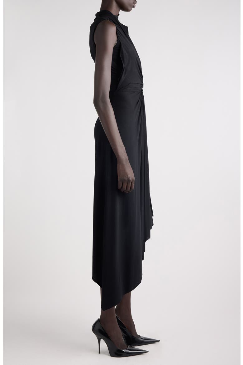 Draped Asymmetric Jersey Midi Dress, Alternate, color, 1000 BLACK