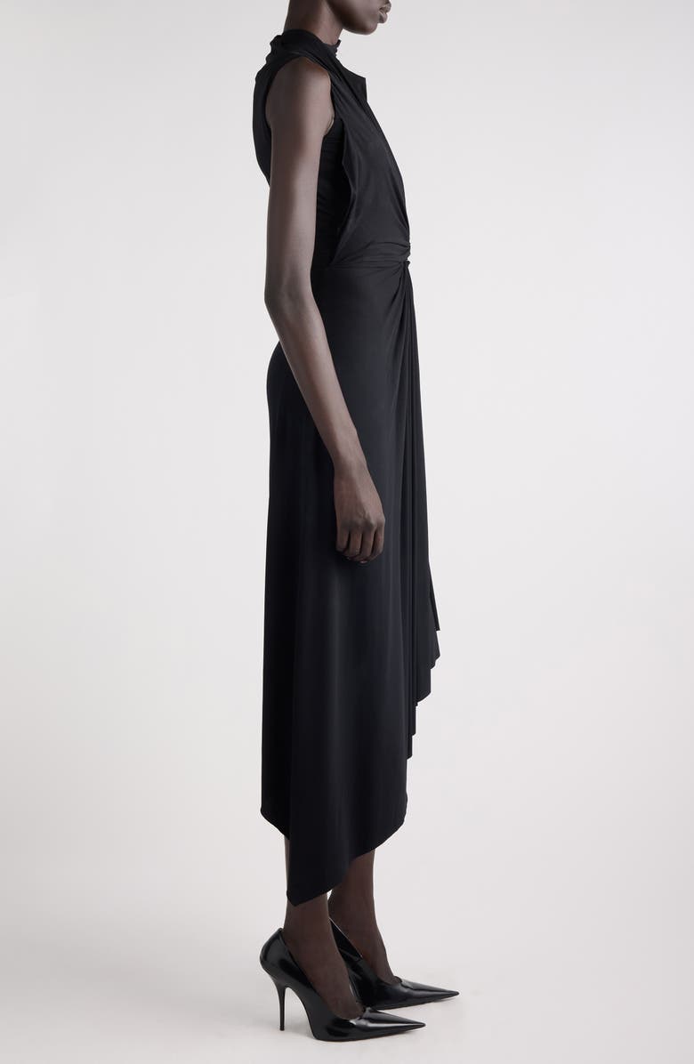 Balenciaga Draped Asymmetric Jersey Midi Dress, Alternate, color, 1000 Black