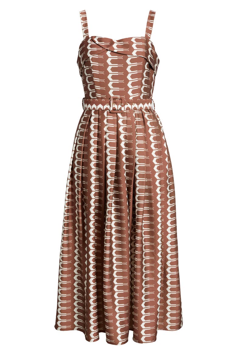 Edia Geo Print Belted Maxi Dress, Alternate, color, BROWN