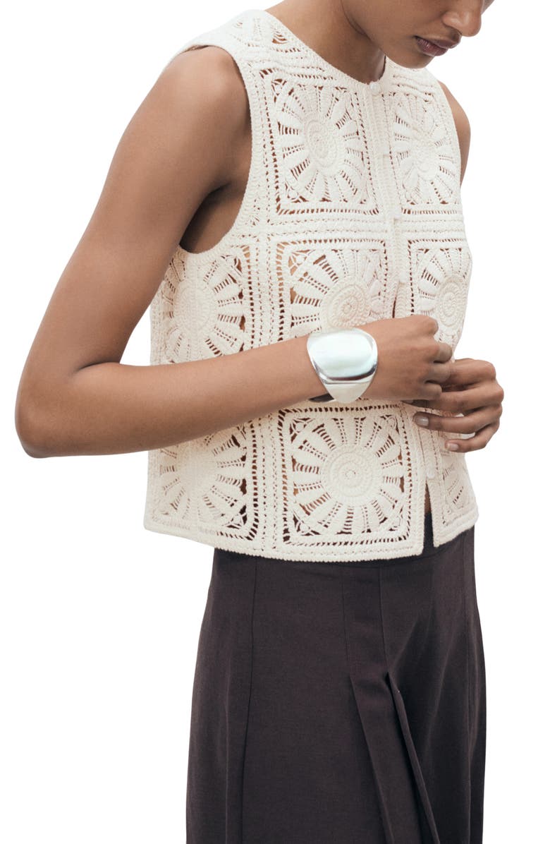 MANGO Open Stitch Button Up Waistcoat, Alternate, color, Ecru