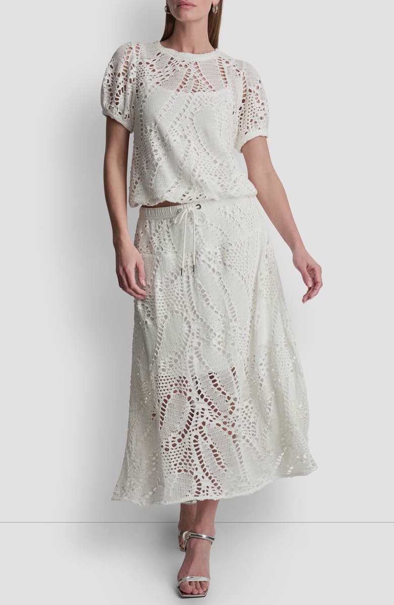 DKNY Leaf Open Stitch Cotton Blend Knit Top, Alternate, color, Ivory