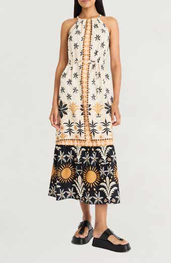 The Good Journey Caravan Palms Mixed Print Midi Dress