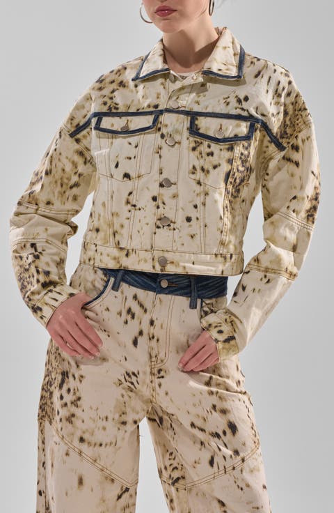 Santana Cow Print Crop Denim Jacket