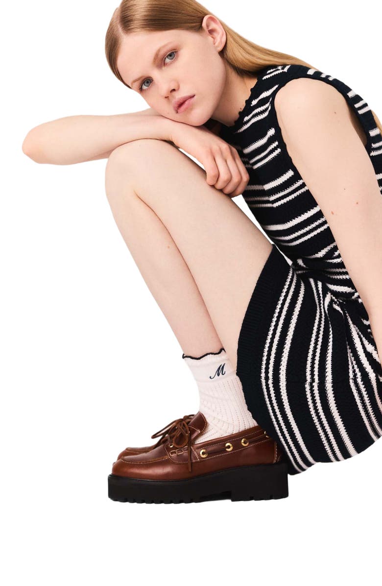 maje Striped mini crochet dress, Alternate, color, Navy/White