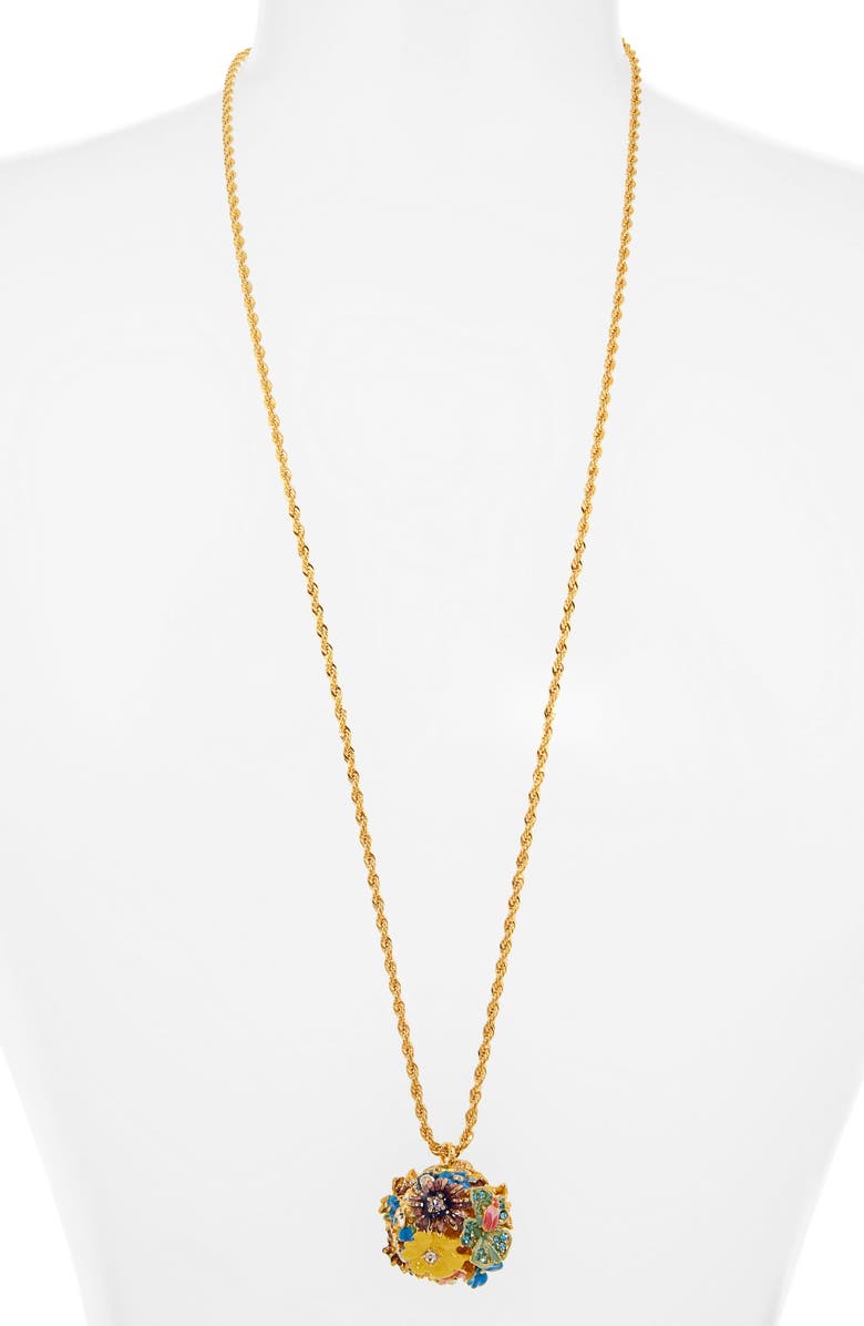 Kenneth Jay Lane Flower Ball Pendant Long Necklace, Alternate, color, Polished Gold