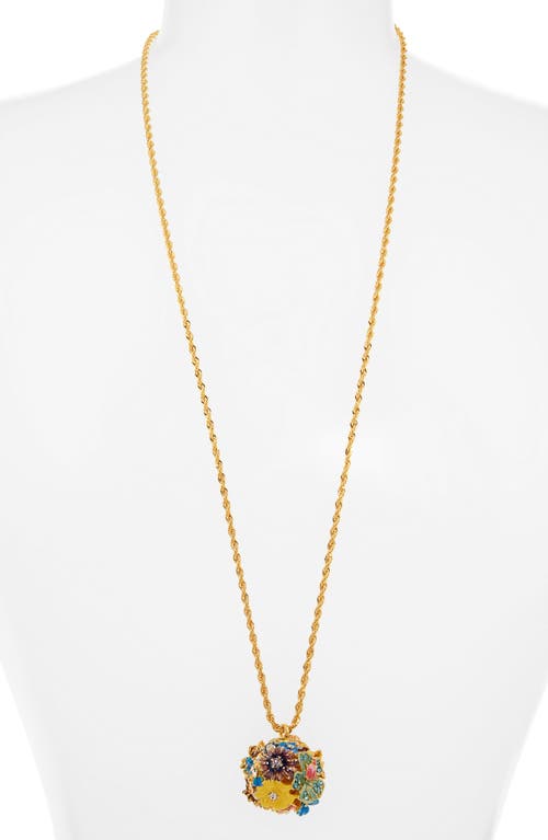 Kenneth Jay Lane Flower Ball Pendant Long Necklace In Gold