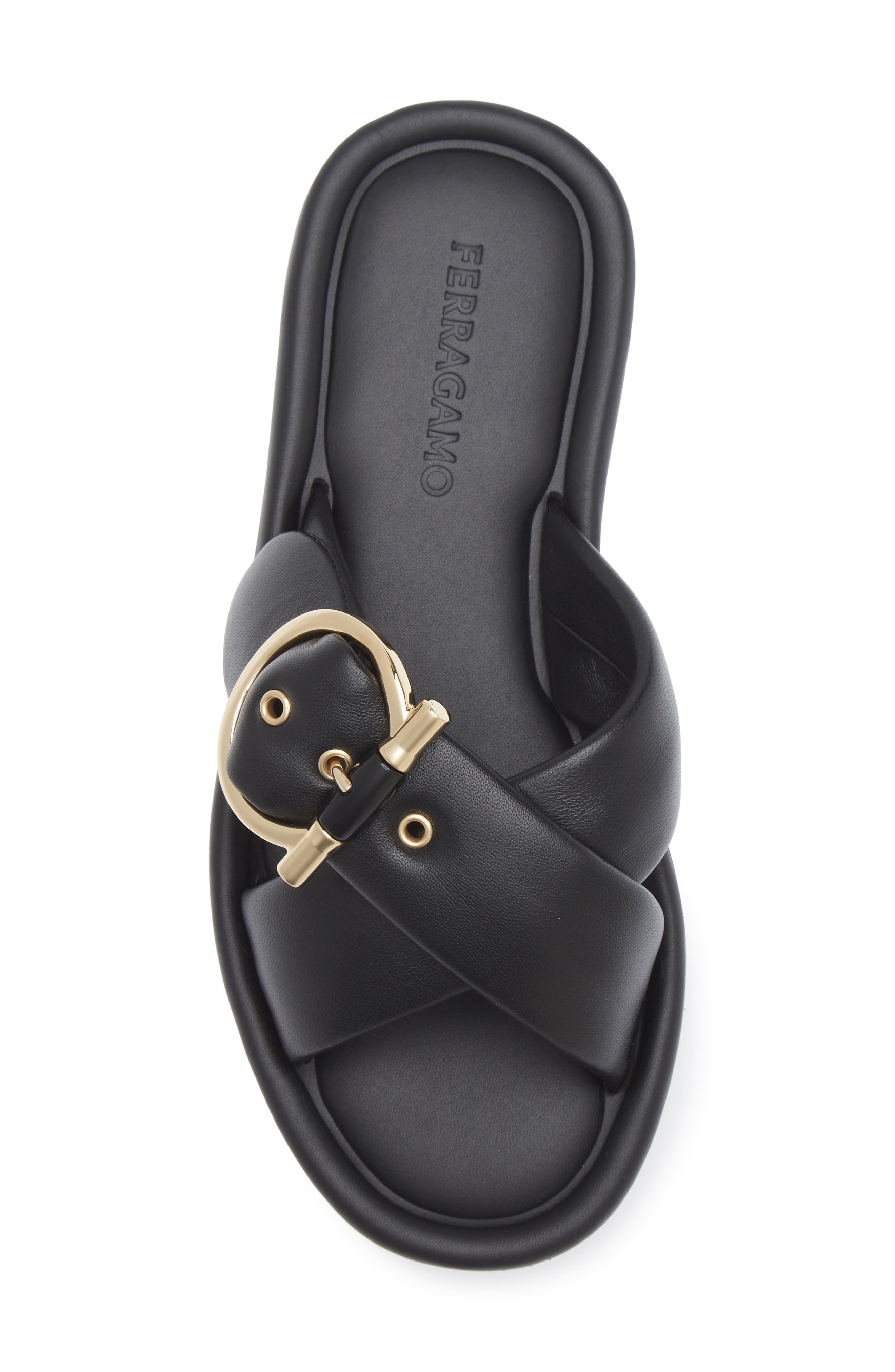 FERRAGAMO Elyzia Gancio Buckle Slide Sandal, Alternate, color, Black