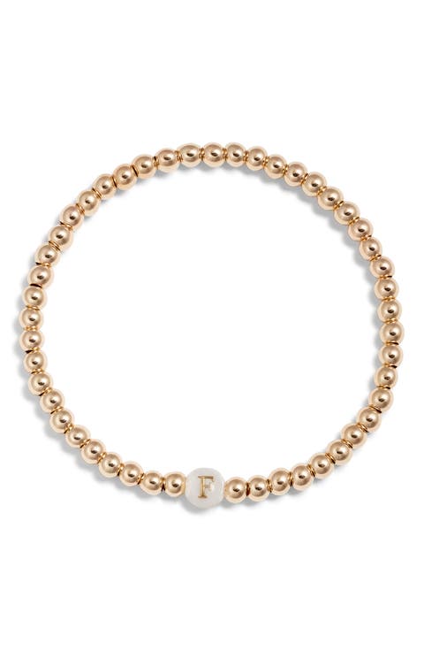 Mother of Pearl Initial Beaded Bracelet