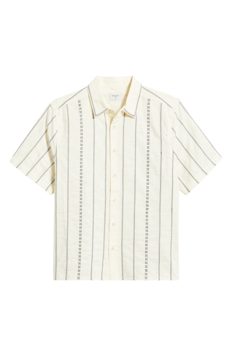 Percival Boxy Fit Stripe Short Sleeve Cotton Blend Button-Up Shirt, Alternate, color, Ecru
