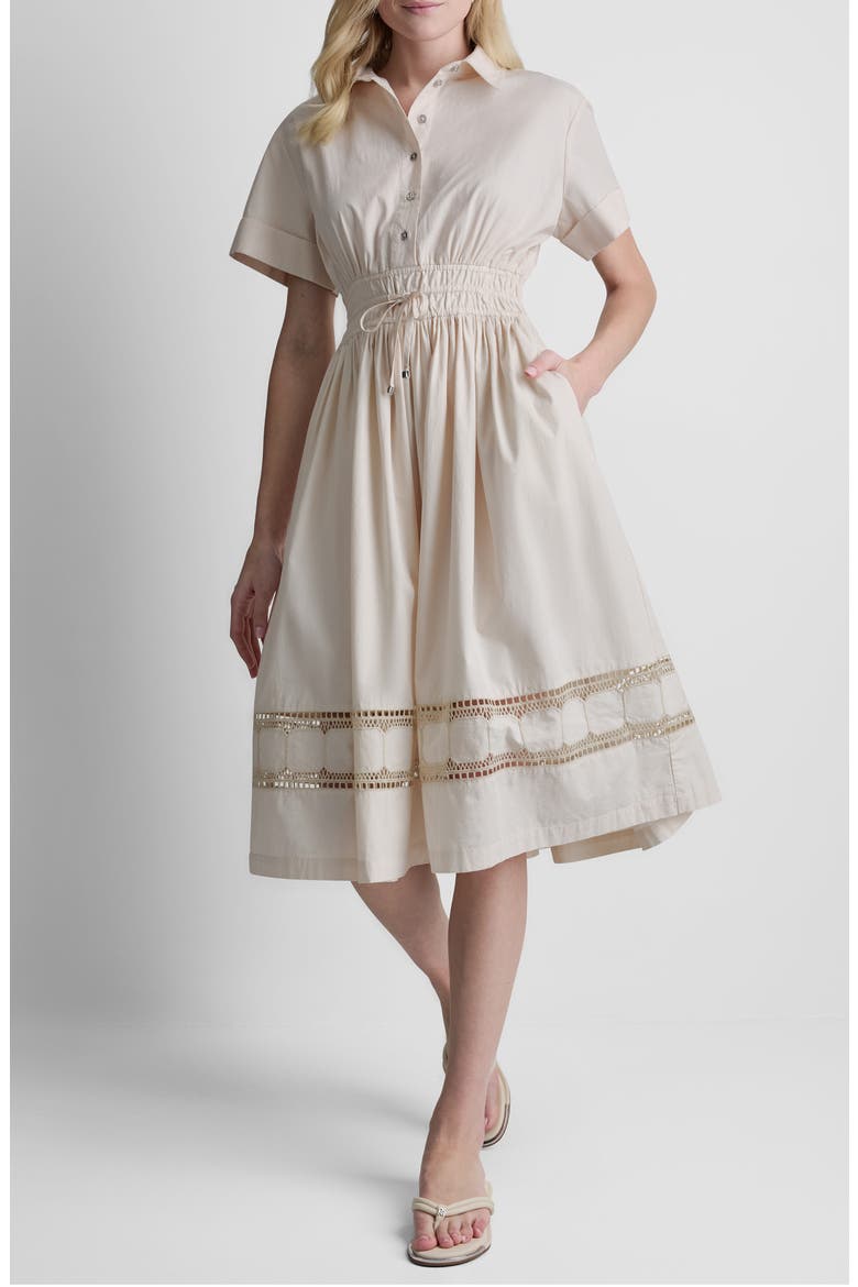 Ruched Lace Trim Shirtdress, Main, color, LIGHT CITY KHAKI
