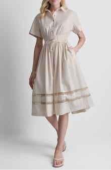Ruched Lace Trim Shirtdress
