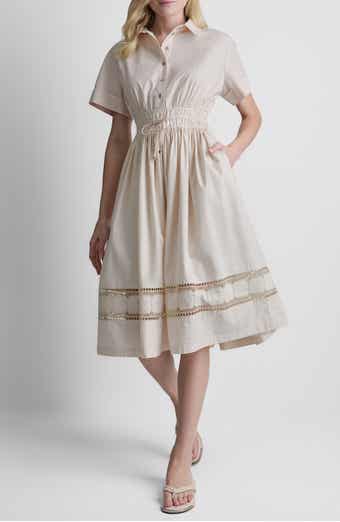 Ruched Lace Trim Shirtdress
