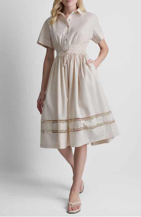 Ruched Lace Trim Shirtdress