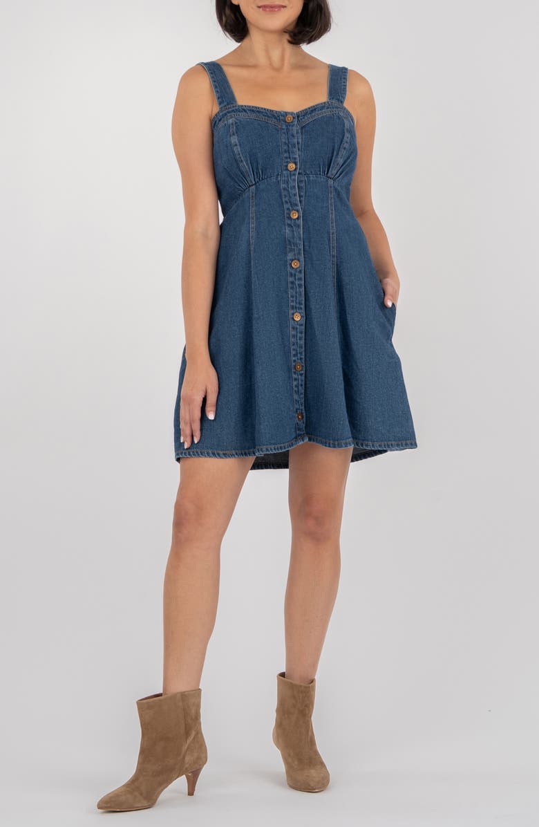 KUT from the Kloth Emiko Sweetheart Neck Denim Minidress, Main, color, Dark Wash