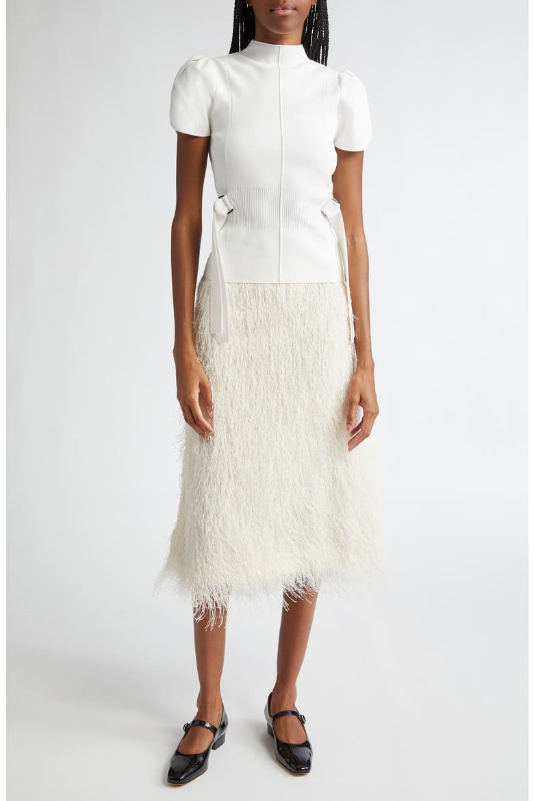 Puff Sleeve Mock Neck Rib Top, Alternate, color, IVORY