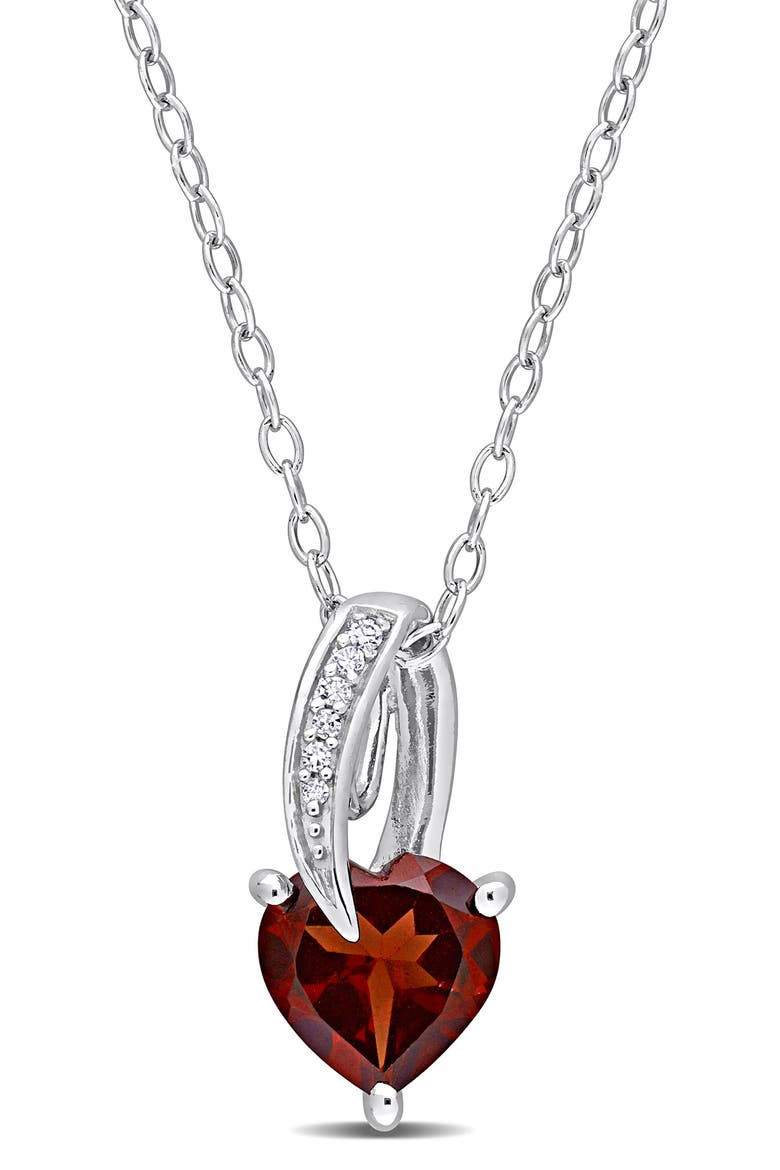 Diamond & Garnet Heart Pendant Necklace, Main, color, RED