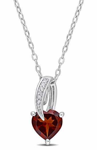 Diamond & Garnet Heart Pendant Necklace