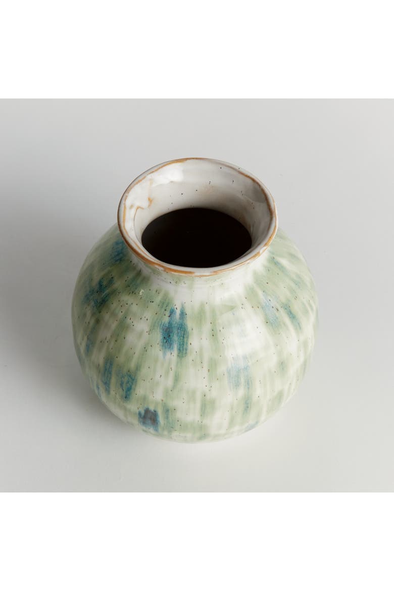 Brosse Blue Green Handpainted Glaze Stoneware Small Vase 5.5", Alternate, color, Blue