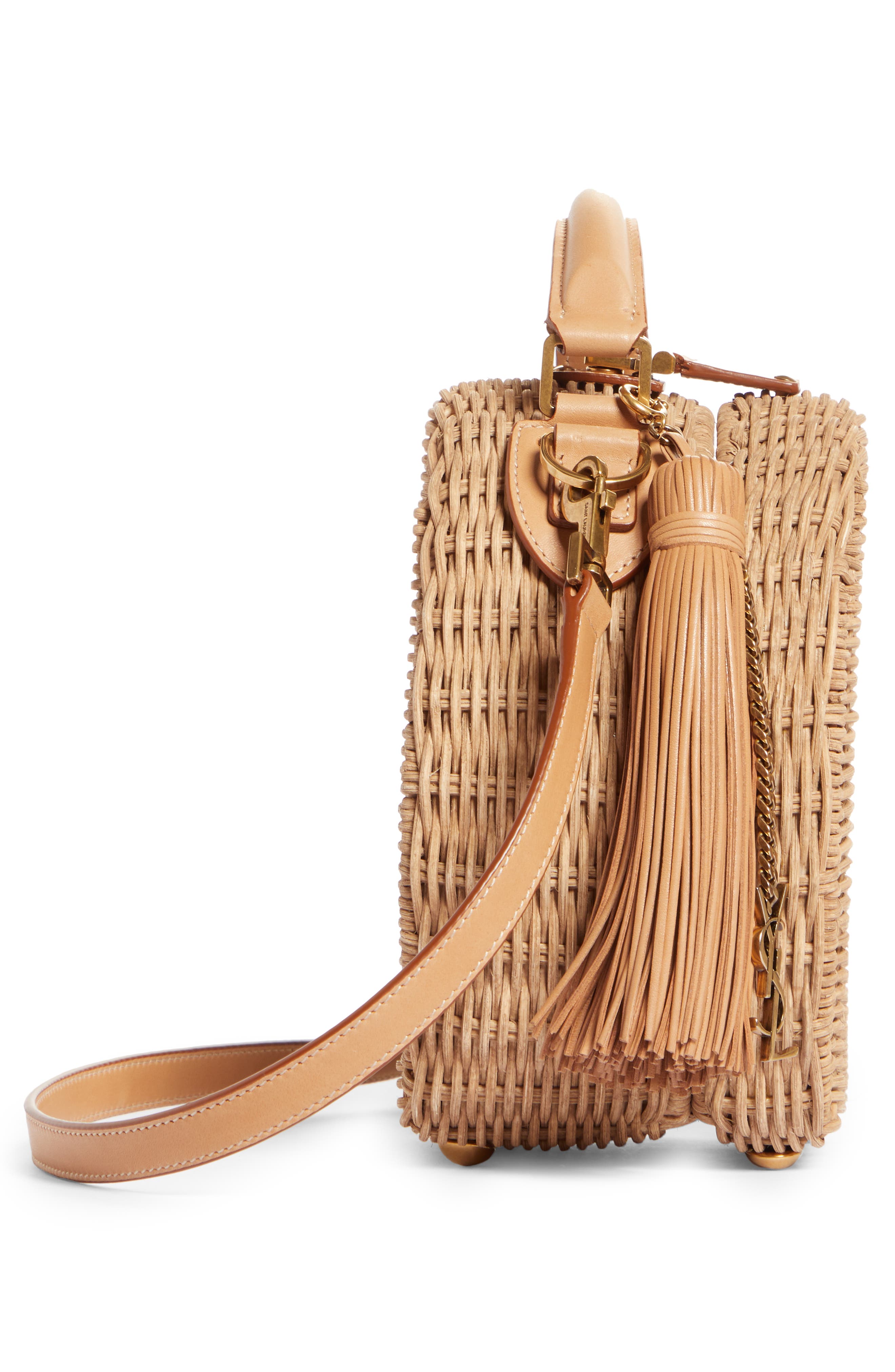 Saint Laurent Small Mica Wicker Top Handle Bag, Alternate, color, 