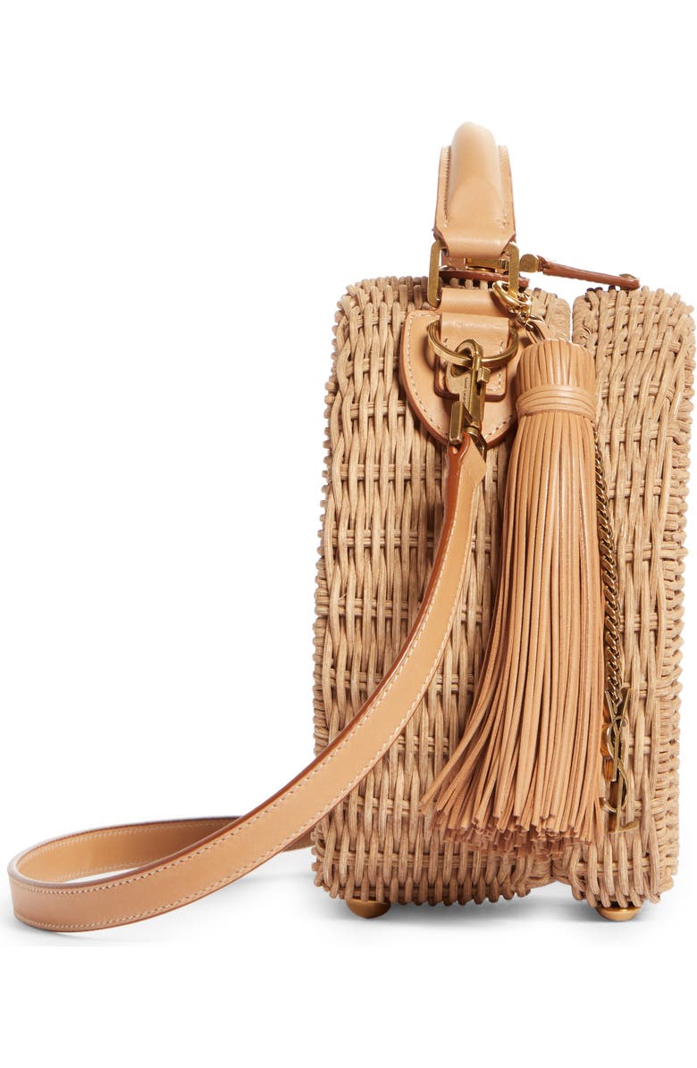 Saint Laurent Small Mica Wicker Top Handle Bag, Alternate, color,