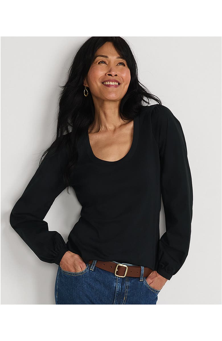 Lands' End Supima Interlock Scoop Neck Blouson Sleeve Top, Alternate, color, 