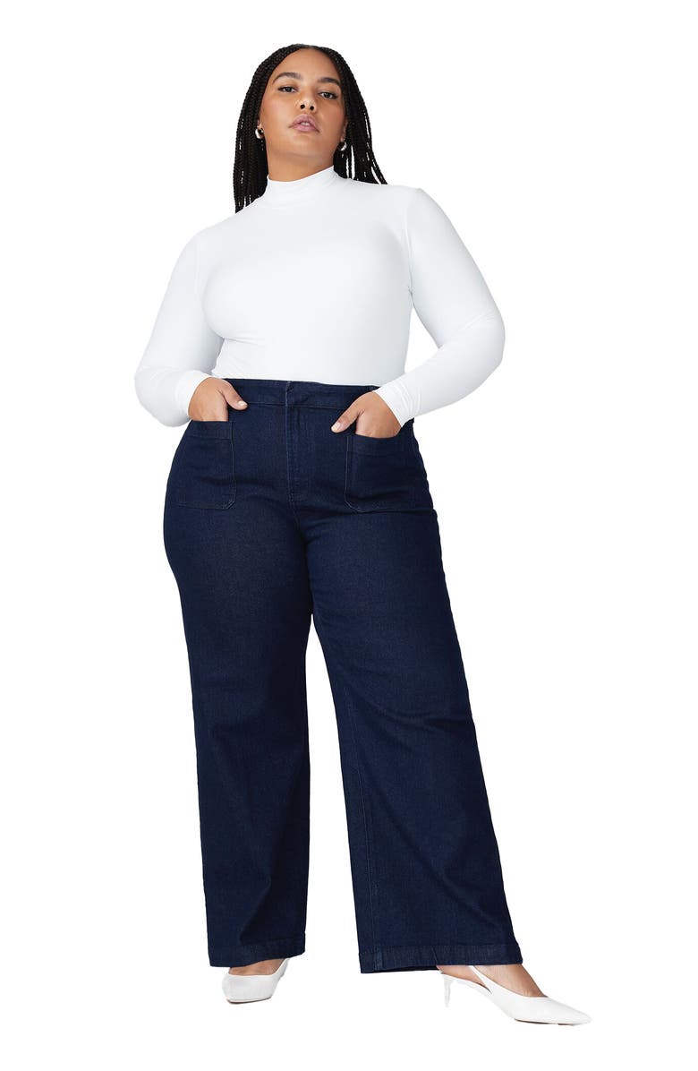 ELOQUII Petite The Trouser Jean, Main, color, True Dark Rinse Denim