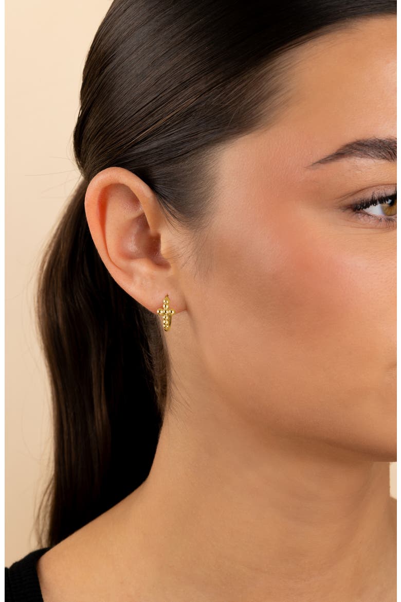 Patrycja Beaded Cross Hoop Earrings, Alternate, color, GOLD