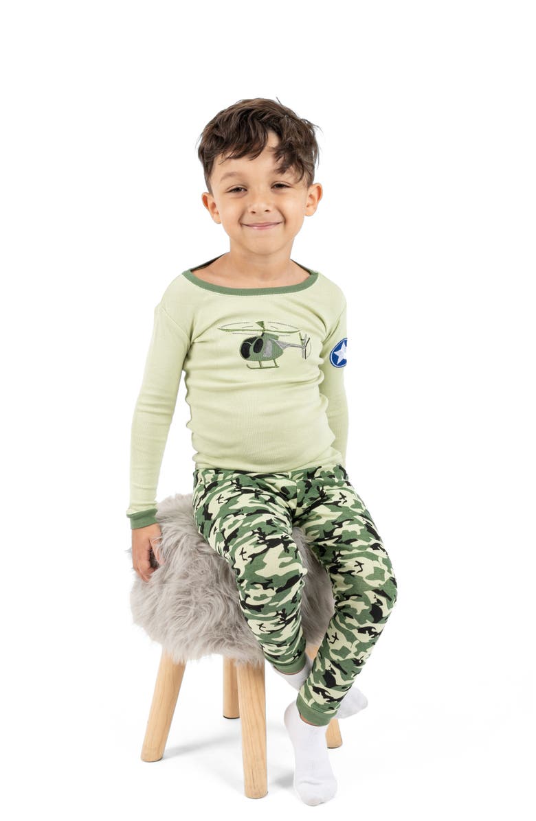 Leveret Kids Two-Piece Cotton Printed Matching Family Pajamas, Playful Graphics, Alternate, color, Army Helicopter
