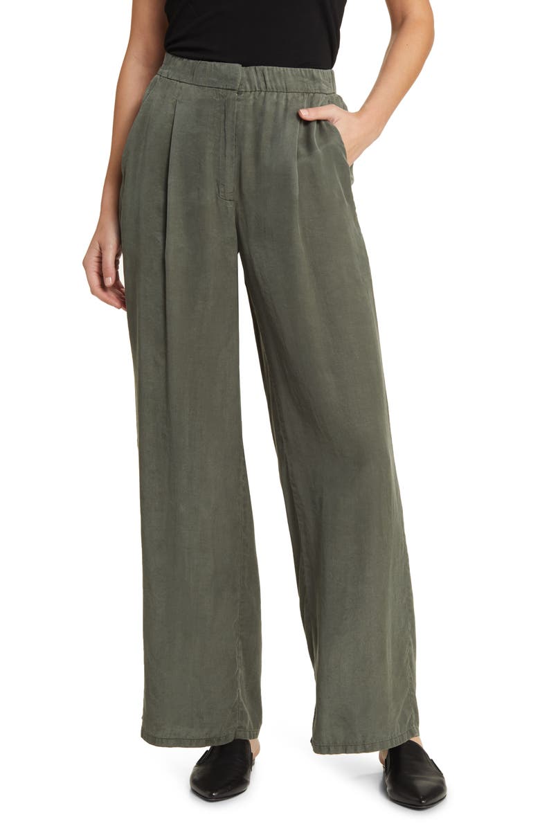 Eileen Fisher Pleated Wide Leg Pants, Main, color, Grove