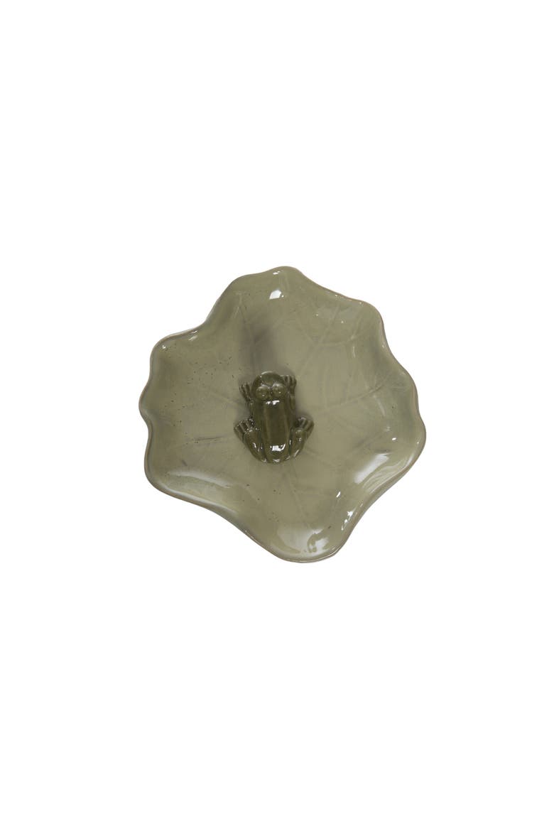 Ceramic Lily Pad Dish with Frog Green for Spring Tabletop Decor, Alternate, color, Green