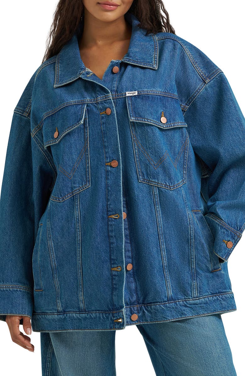 Wrangler Mega Denim Trucker Jacket, Main, color, Ace